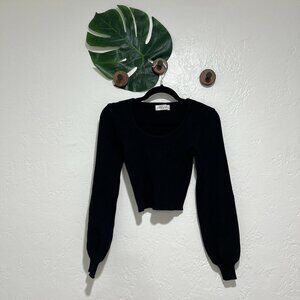 Petal+Pup Daphne Crewneck Bubble Sleeve Knit Sweater I Black I Small